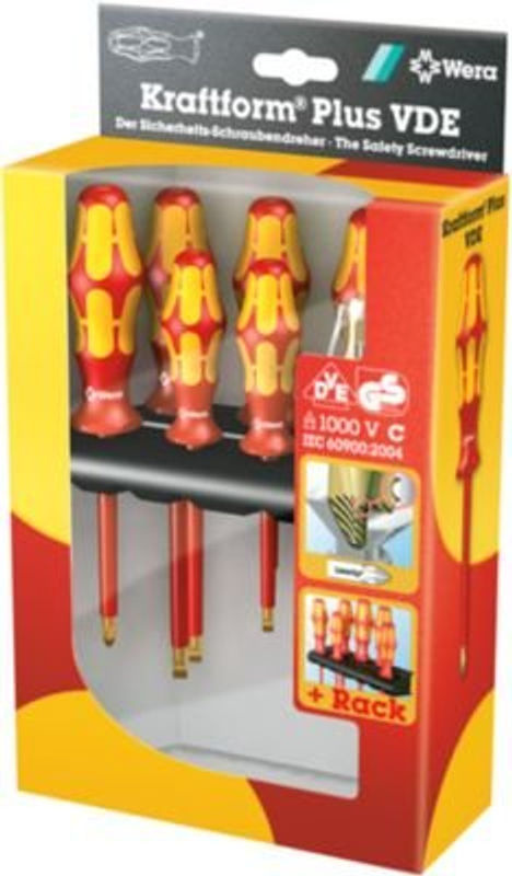 Wera Kraftform Plus VDE Schraubendreher-Set 7-teilig mit Schlitz und Kreuzschlitz Pozidriv in Rot und Gelb - Bild 3