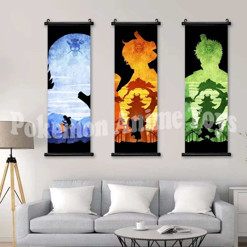 One Piece Anime Wandkunst Bandai Leinwand Poster mit Ruffy Zoro und Sanji als japanische Hängende Schriftrolle in Mehrfarbig - Bild 2