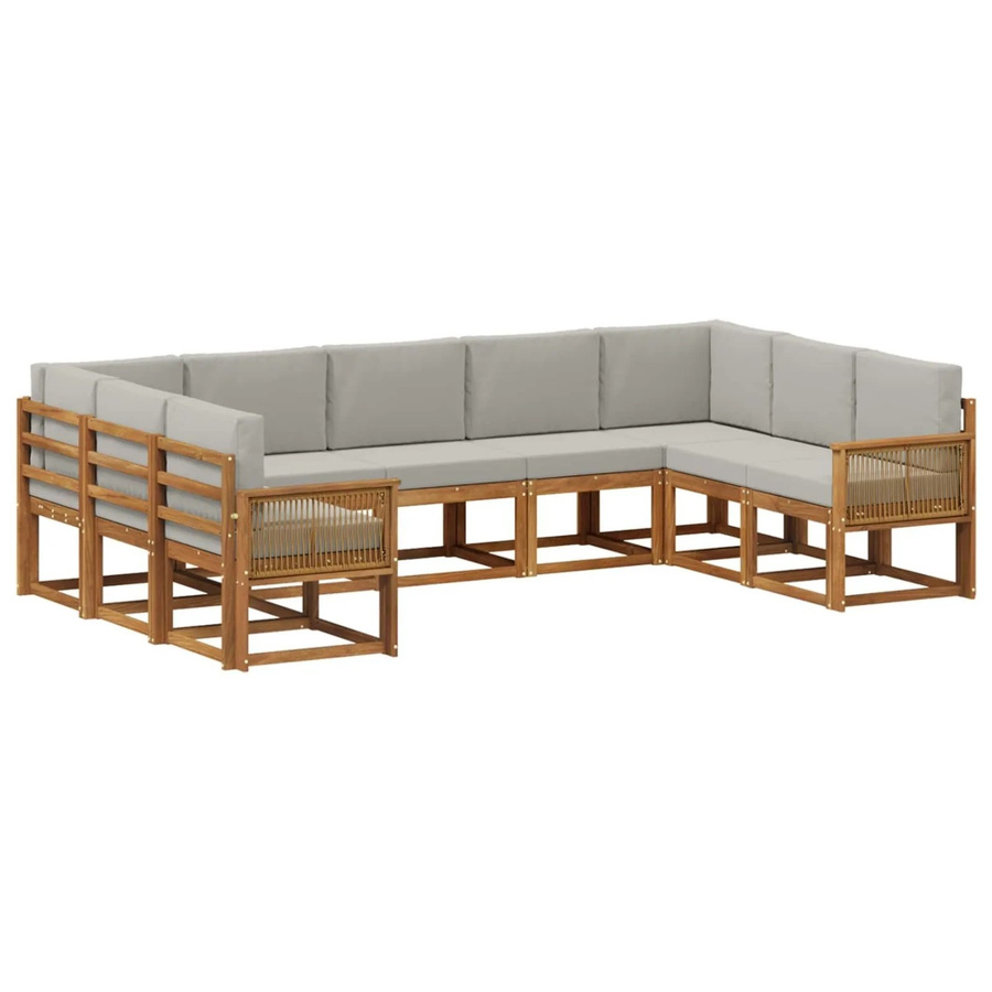 vidaXL Outdoor-Sofagarnitur L-Form aus Akazienholz mit Kissen, Grau - Bild 2