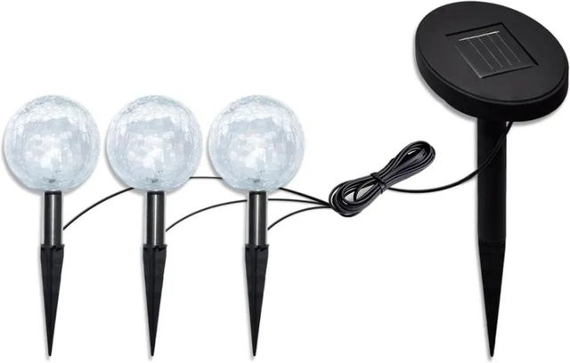 vidaXL Solarkugel Gartenleuchten Set mit 3 LED, Schwarz, Transparent, inklusive Erdspießen und Solarmodul - Bild 1