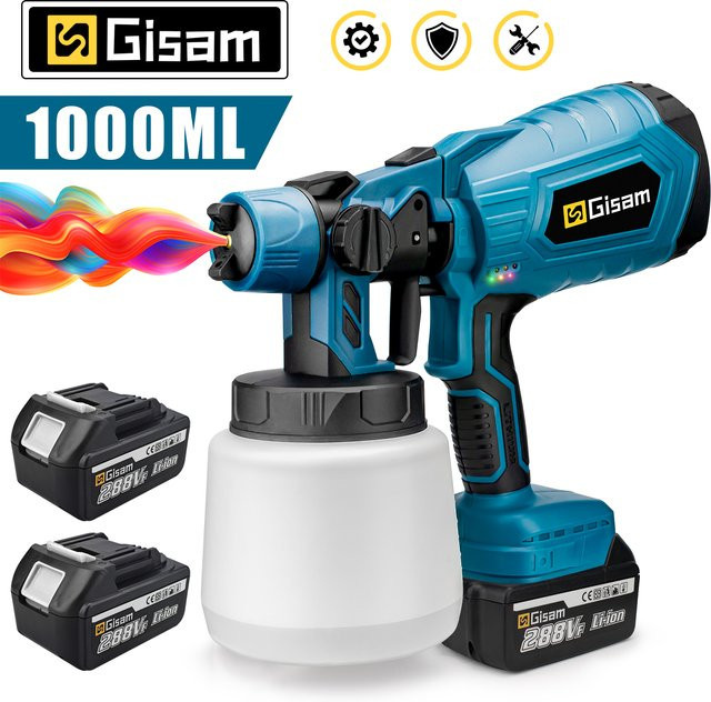 Makita Akku-Farbspritzpistole HVLP Elektrische Spritzpistole für Auto und Möbel in Blau mit 1000 ml Behälter - Bild 1