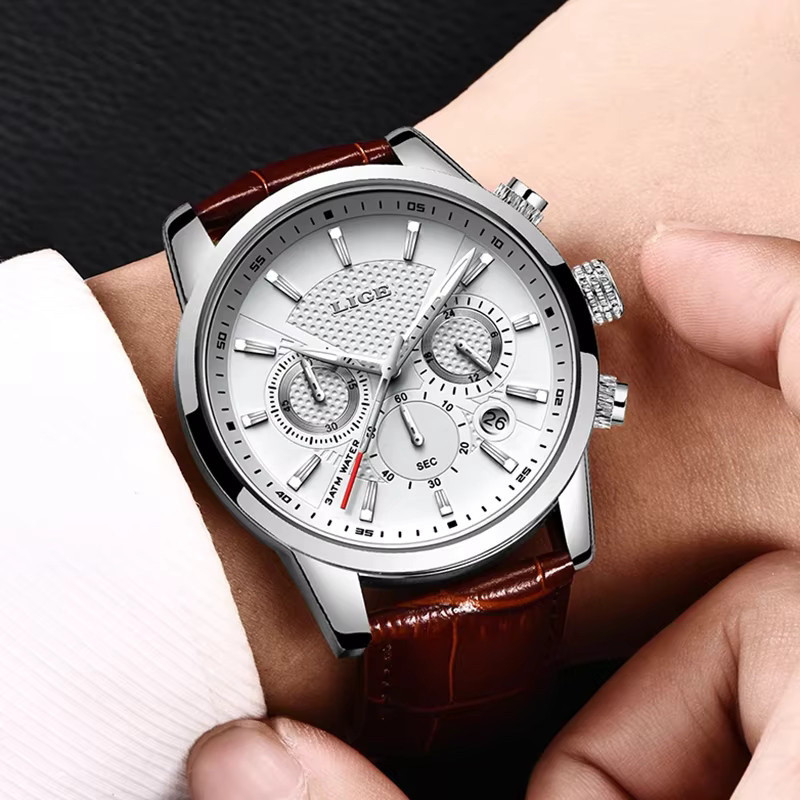 LIGE Armbanduhr Quarz, Leder, Herren, Datum, Leuchtzeiger - Bild 4