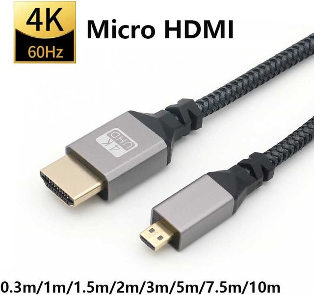 BSN Micro-HDMI-auf-HDMI-Verlängerungskabel in Schwarz mit Nylon-Geflecht für HD 4K@60Hz - Bild 1