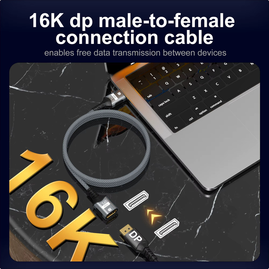FDBRO DisplayPort 2.1 Verlängerungskabel Stecker auf Buchse für 16K, 8K und 4K zur Verbindung von PC, Laptop, Monitor und Projektor - Bild 5
