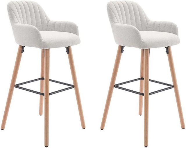 Vente-unique Barhocker Eleana in Creme mit skandinavischem Design und Buchebeinen - Bild 1