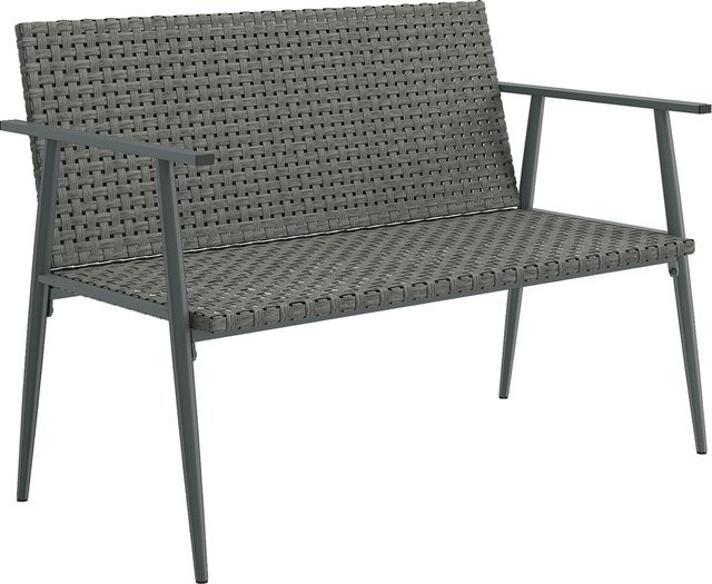 Outsunny 2-sitzige Gartenbank aus Polyrattan mit Armlehnen und verstellbaren Füßen in Grau von Aosom - Bild 1