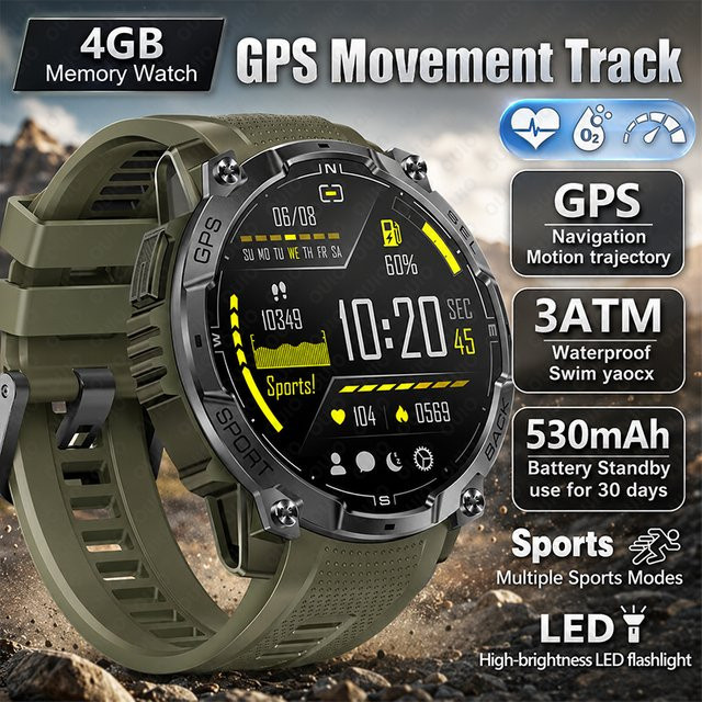 Yaocx GPS Sport-Smartwatch in Grau mit AMOLED HD-Display, Bluetooth-Anruffunktion, Kompass, Taschenlampe und Gesundheitsüberwachung, 3ATM wasserdicht - Bild 1