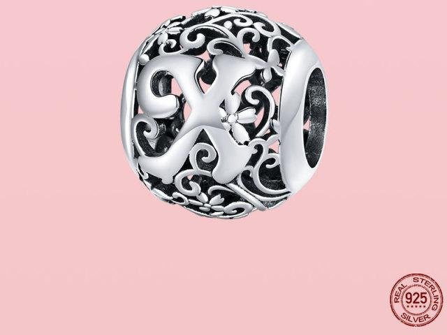 Anhänger 925 Sterling Silber, Runde Form, A bis Z Brief Charms, Perle, Unisex - Bild 1