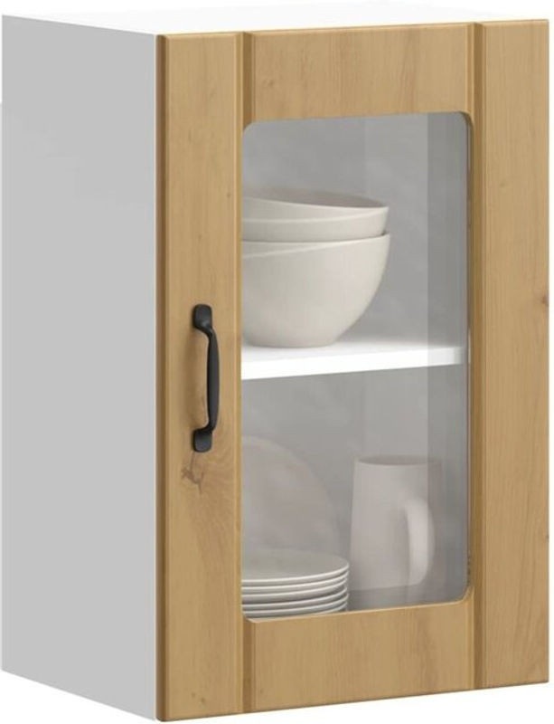 Küchen-Hängeschrank Lucca mit Glastür in Eiche Natur und Weiß von vidaxl im Landhausstil - Bild 1