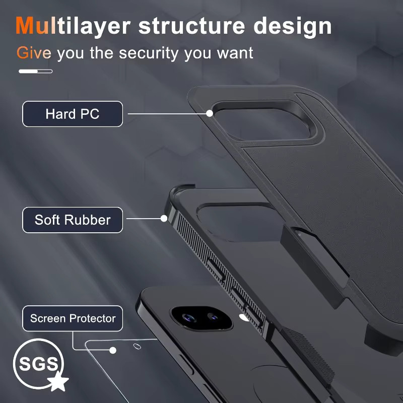 Defender Rüstung Schutzhülle in Militärqualität mit 2-in-1 Objektiv- und Displayschutzfolie für Google Pixel 10 9A Pro XL 8 7 6 A Pro in Schwarz und Grau - Bild 2