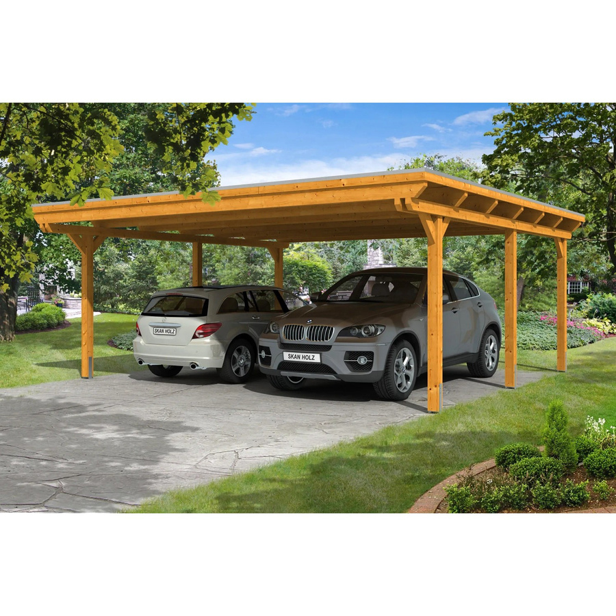 Skan Holz Carport Emsland in Eiche hell und Braun, B/T: 613 x 604 cm, Firsthöhe: 248 cm - Bild 2