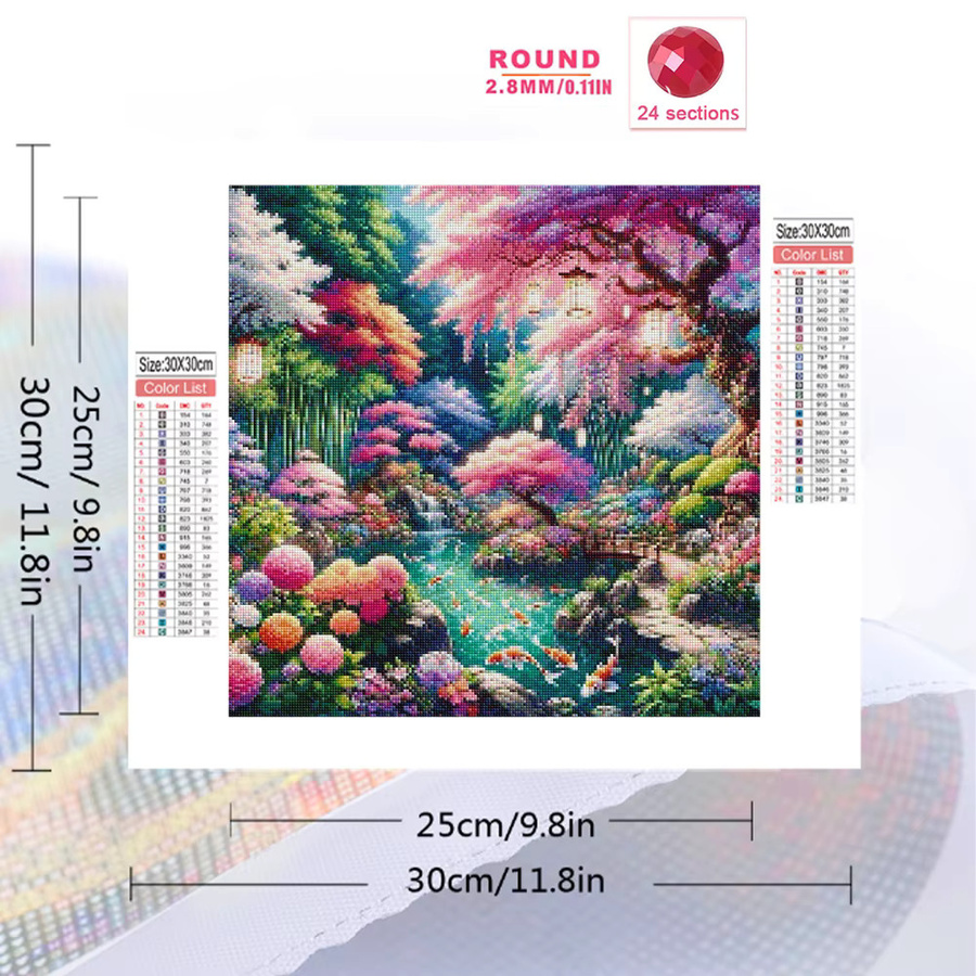 Momoart Diamant-Mosaik Set mit See-Landschaft und Garten-Motiv, DIY-Stickerei als Kreuzstich-Set in Multicolour, rund oder quadratisch - Bild 2