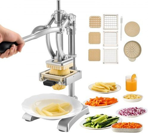 VEVOR kommerzieller Pommes-Frites-Schneider aus Edelstahl in Silber mit 3 Ersatzklingen (12,7 mm, 9,525 mm, 6,35 mm) und Entsafterklinge, manueller Kartoffel- und Gemüseschneider - Bild 1