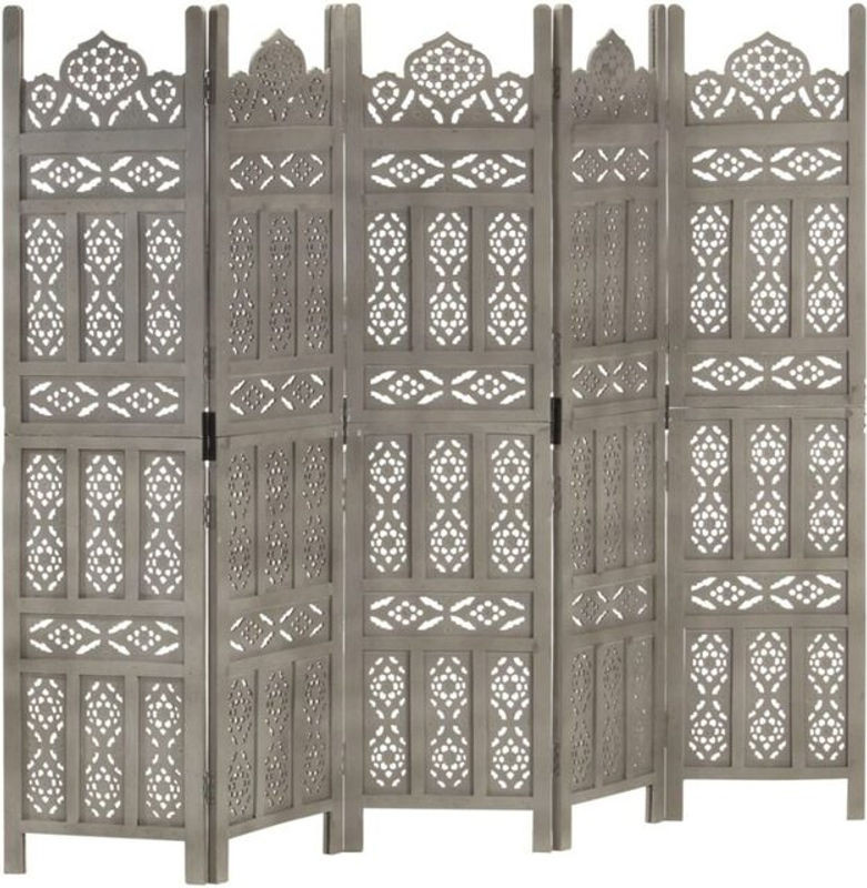 5-teiliger Raumteiler Vidaxl aus Mango Massivholz, handgeschnitzt, Grau, B: 200 cm, H: 165 cm - Bild 1
