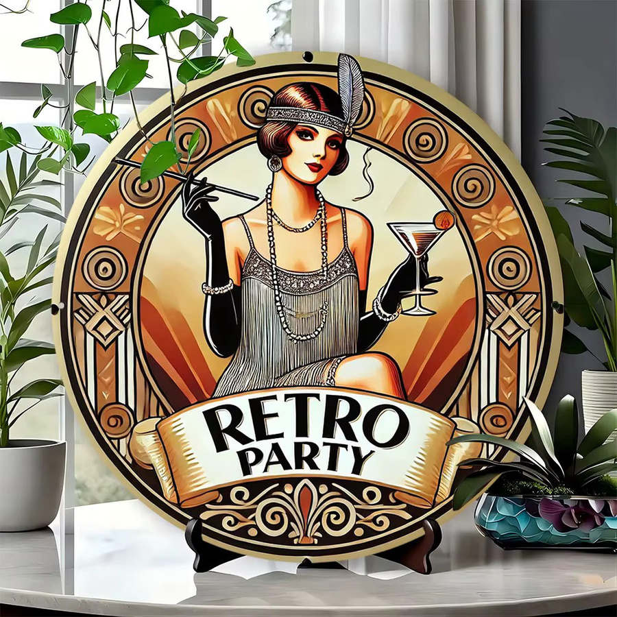 HELLOYOUNG Retro-Metallkranz Wandkunst mit floralem Design, rundes Wandschild in Multicolour, Durchmesser: 20 cm - Bild 5
