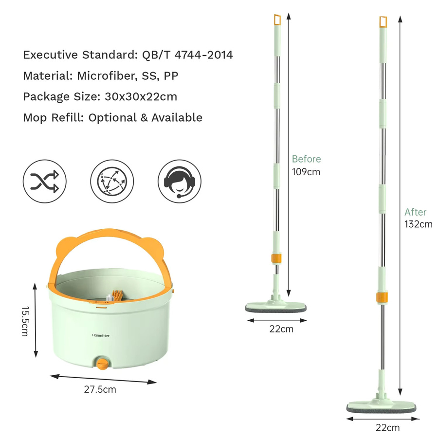 Rotierender Mikrofaser-Quetschmopp mit Eimer und 4 austauschbaren Wischpads für die 360 Grad Bodenreinigung - Bild 2