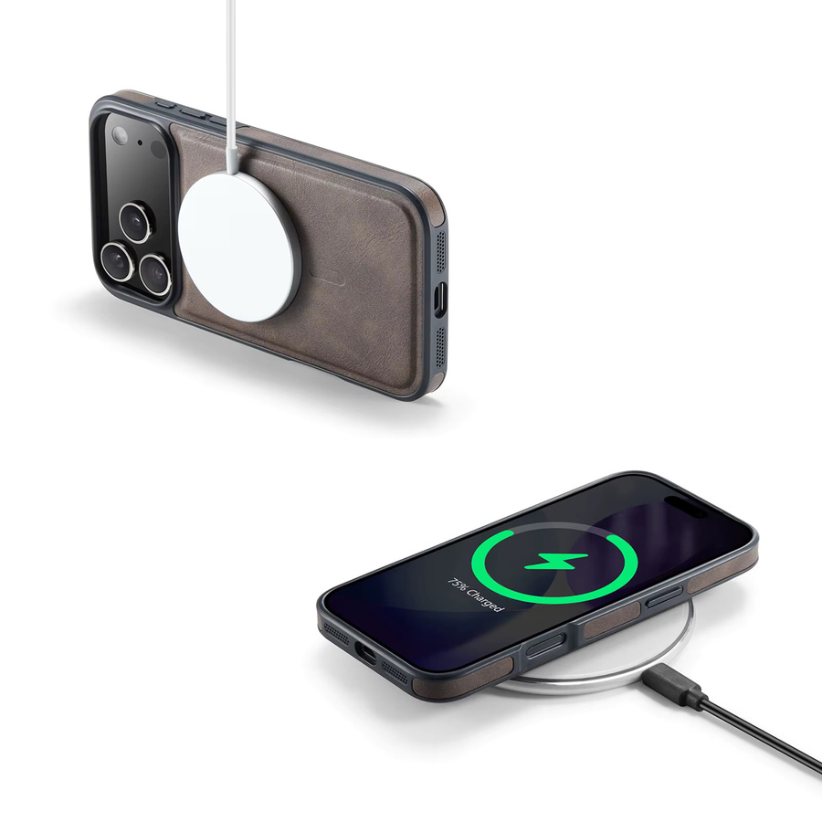 HKNR Leder Schutzhülle mit MagSafe Magnetischem Laden für iPhone 17 Air 16 15 14 Plus 13 12 Pro Max 16e in Braun - Bild 2