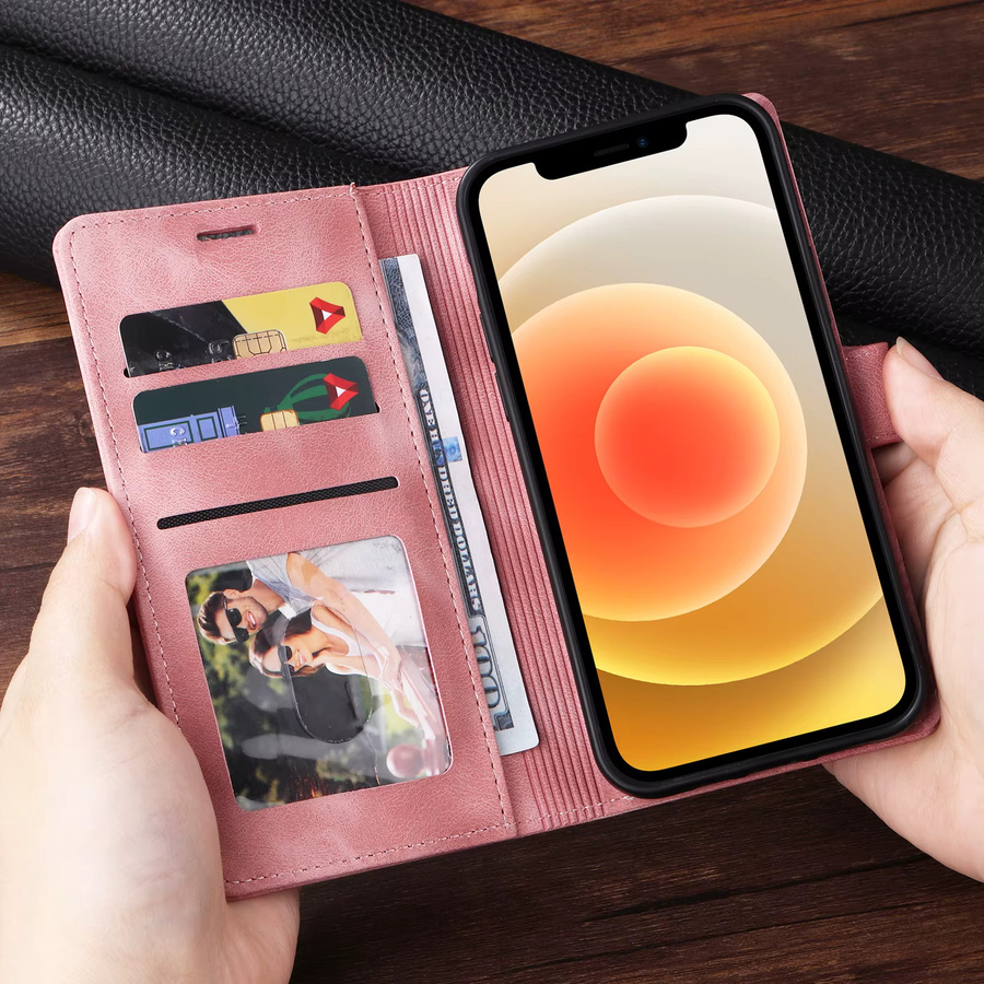 Luxus Flip-Ledertasche mit Kartensteckplatz für Apple iPhone 17 Pro Max 16 15 14 13 12 11 Pro Max XR XS in Rot und Pink - Bild 3