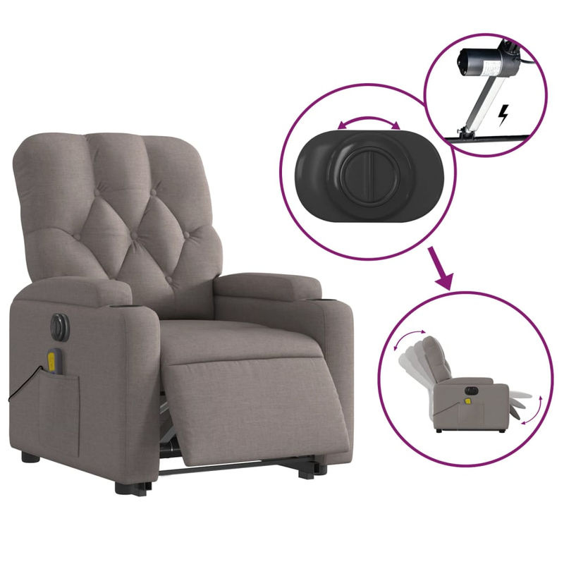Vidaxl Elektrischer Massagesessel mit Aufstehhilfe in Taupe Meliert aus Stoff - Bild 5