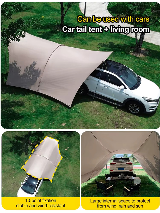 Sonuto Campingzelt mit Silberbeschichtung und UV-Schutz, wind- und regendichtes Überdachungszelt für den Außenbereich, Farbe: Silber/Beige, B/T/H: 550 x 400 x 220 cm - Bild 7