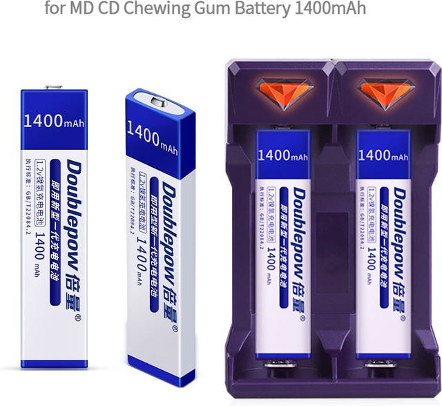 Doublepow NiMH-Akkus F6 1,2 V 1400 mAh in Blau mit USB-Ladegerät für CD/MD-Player und MP3-Geräte - Bild 1