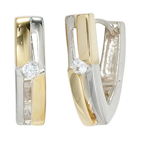 Colfem Creolen spitz, 925 Sterling Silber, bicolor vergoldet, 2 Zirkonia, Unisex - Bild 1