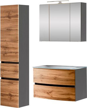 HELD MÖBEL Waschtisch-Set KOPENHAGEN in Braun und Grau, 6-teilig, modern mit LED-Beleuchtung und Soft-Close-Türen - Bild 1