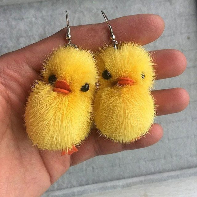 Linyi toy Ohrringe, Plüsch, Entenküken, Metall, yellow, Damen - Bild 1
