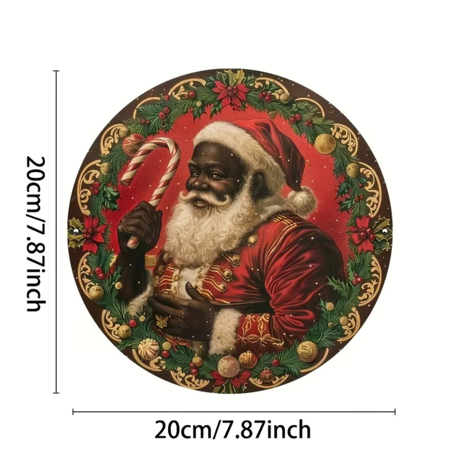 Potdemiel Vintage Weihnachtsmann Metallschild in Schwarz, runde Weihnachtsdekoration, Durchmesser: 20,3 cm - Bild 3
