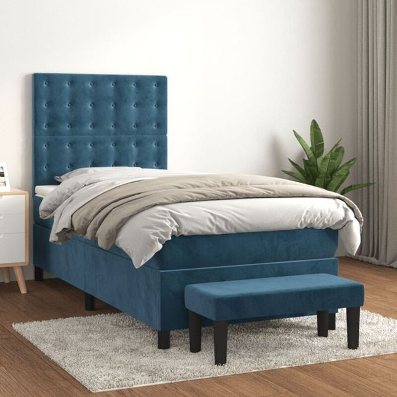 vidaxl Boxspringbett mit Matratze aus Samt in Blau B/T/H: 100 x 200 x 118 cm - Bild 1