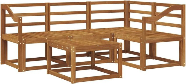 vidaXL Outdoor-Sofagarnitur 5-teilig aus Akazien-Massivholz in Braun mit beigen Kissen für Garten und Terrasse - Bild 1