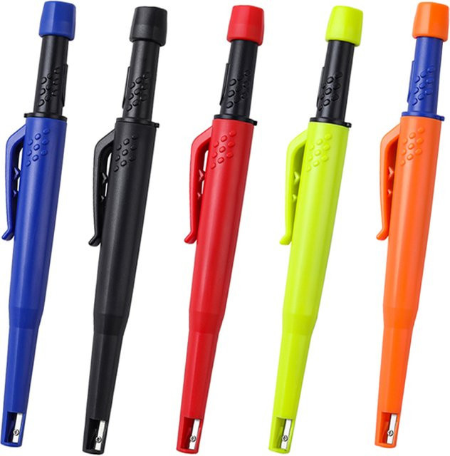 MROOFUL Zimmermann Bleistift Set 5-teilig in Gelb mit 2,8 mm Mechanischem Graphit-Marker und integriertem Anspitzer für Holzbearbeitung und Architektur - Bild 1