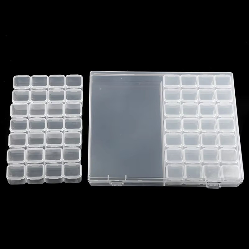 Tragbare Kunststoff-Aufbewahrungsbox mit 28 oder 56 Fächern für Diamantmalerei, Schmuck und Nail-Art in Transparent - Bild 4
