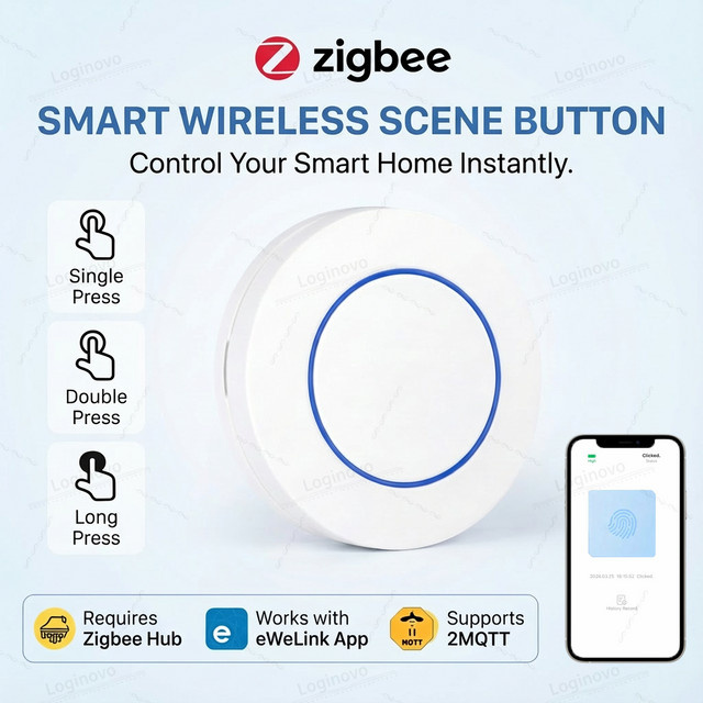 Coolo ZigBee Szenenschalter White – Kabelloser Touch-Controller für App-Steuerung mit Ewelink und Z2M, batteriebetrieben - Bild 1