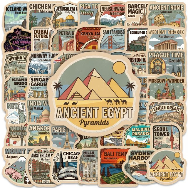 GOGOTU Retro-Landschafts-Graffiti-Aufkleber, 50-teiliges Set, multicolour - Bild 1