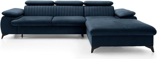 Vente-unique Schlafsofa Samara in Marineblau mit L-Form und Samtbezug, Breite: 280 cm - Bild 1