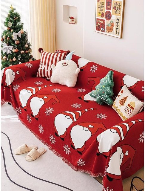 Super Six Chenille Sofadecke in Rot, wasserabweisender Sofabezug für alle Jahreszeiten, B/B: 180 x 130 cm - Bild 1