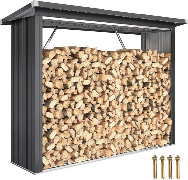 Outsunny Kaminholzregal für Außen und Garten aus Stahl in Anthrazit, B/T/H: 213 x 66,5 x 150 cm - Bild 1
