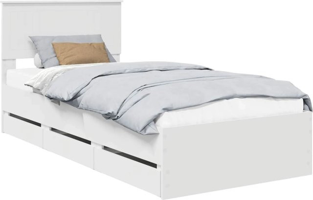 vidaXL Bettrahmen mit Schubladen aus Holzwerkstoff in Weiß, B/T/H: 90 x 190 cm - Bild 1