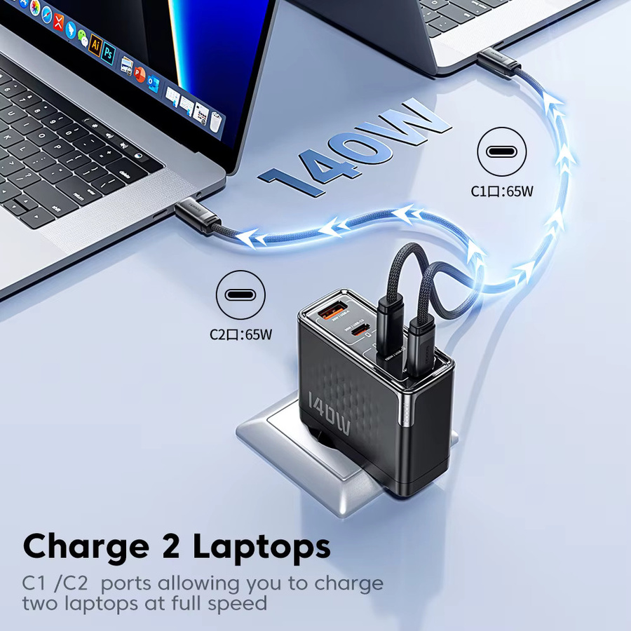 Toocki 140W GaN Ladegerät mit USB-C, PD3.1, QC4.0 und PPS in Schwarz - Bild 6