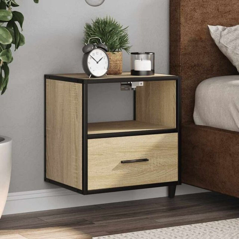 Vidaxl Wand-Nachttische 2er-Set in Eiche Natur Braun im Industrial Design, B/T/H: 40 x 31 x 39,5 cm - Bild 1