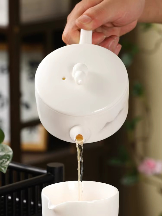 Hanwa Jade-Teekanne aus weißem Porzellan und Keramik mit großem Fassungsvermögen für Kung-Fu-Teesets - Bild 6
