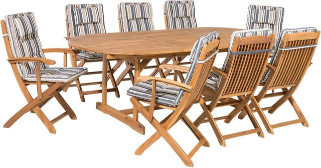 Beliani Gartentisch Set in Beige und Blau mit hellem Holzfarbton, B/T/H: 220 x 100 x 93 cm - Bild 1