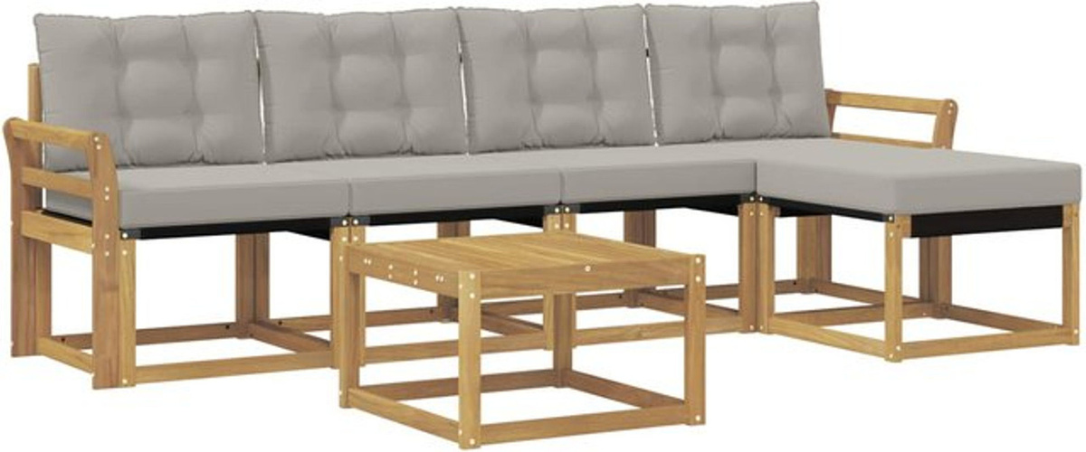 Modernes 6-teiliges Outdoor-Sofagarnitur Loungemöbel Set aus Akazie mit Stoffkissen in Weiß und Grau von vidaXL - Bild 1