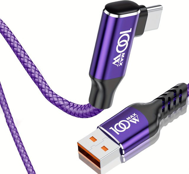Lila USB-C auf USB-A Ladekabel aus geflochtenem Nylon, langlebiges USB-C Kabel für verschiedene Geräte - Bild 1