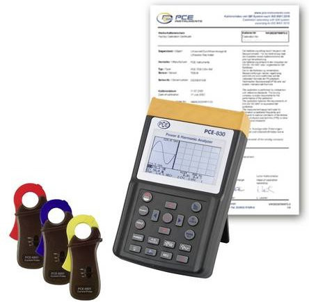 PCE Instruments PCE-830-1-ICA Netz-Analysegerät in Schwarz, kalibriert (ISO), 3phasig für Energiemessungen mit Loggerfunktion und Stromzangen - Bild 1