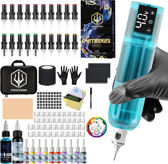 Poseidon V5 Tattoo Kit, Blau Transparent - Bild 1
