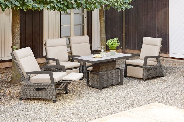 Siena Garden Corido Garten-Essgruppe in Charcoal mit 4 Relaxsesseln und stufenlos höhenverstellbarem Lifttisch, B/T/H: 130 x 75 x 47-71 cm - Bild 1
