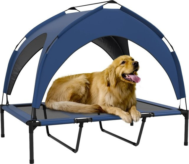 PawHut Erhöhtes Hundebett mit Baldachin in Blau, atmungsaktiv und wetterfest - Bild 1