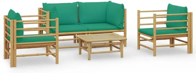vidaXL 5-tlg Garten-Lounge-Set aus geöltem Bambus mit grünen Kissen Modell 2 - Bild 1